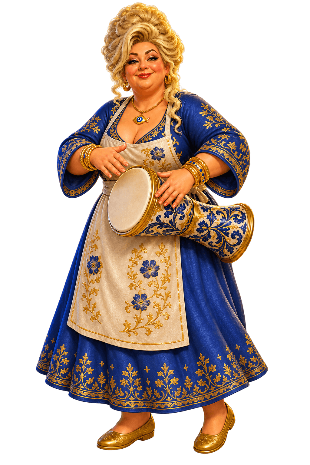 Tata Sultana jouant joyeusement de la darbouka